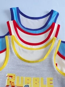 SHEIN | PAW Patrol Áo top mặc thường ngày phong cách casual in chữ và hoạt hình cho bé trai - Xanh và trắng - Xem 4