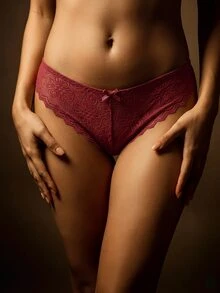 Allurica 1pc Women's Lace Triangle Panties - Burgundy - View 1