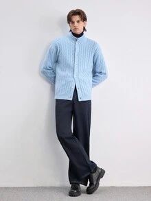 RONVEXI Men's Fashion Ribbed Button Long Sleeve Knit Cardigan - Multicolor - View 6