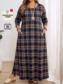 EMERY ROSE Plus Size Casual Plaid Long Sleeve Vacation Dress - Multicolor - View 1