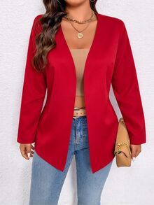 EMERY ROSE Plus Size Solid Long Sleeve Blazer, Fashion For Summer Graduation, Back To School, Teacher For Women Fall For Women Autumn - Red - View 8
