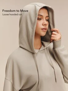 OutZeal Kaos Olahraga Wanita, Hoodie Pendek untuk Gym dan Latihan Musim Gugur - Khaki - View 3