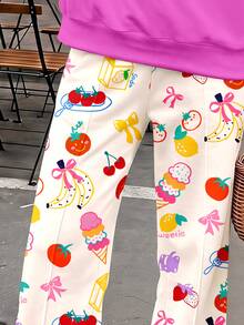 Tween Girl Round Neck Cartoon Graphic Sweatshirt & Straight Leg Pants 2 Pieces Set - Multicolor - View 5