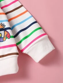 Nick 90s | SHEIN 1套女嬰彩色條紋印花長袖抓絨衛衣搭配收口長褲，春秋室內/戶外玩耍套裝 - 彩色 - 查看 5