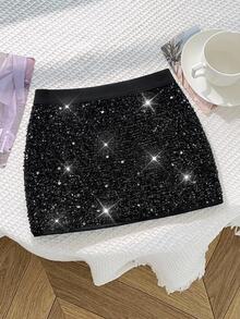 Tween Girls Black Sequin Mini Skirt, Versatile Elegant Glamorous For Holiday Party And Dance Kids - Black - View 1