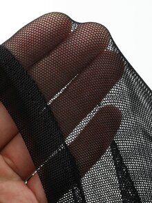 Dazy Plus Early Autumn Sheer Metallic Buckle Patchwork Black Lace Mesh Sexy Wedding Banquet Party Top - Black - View 7