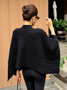 DAZY Women's Cable Knit High Neck Button Knit Top Streetwear - Black - View 7