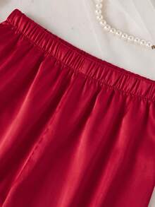 Girls' Solid Satin Ruffle Sleeve Long Sleeve Top And Pants With Pockets And Embroidery 2 Pieces Set, Spring/Autumn - Burgundy - View 6