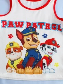 SHEIN | PAW Patrol Young Boy Cartoon Print Tank Top And Shorts Underwear Set - Red and White - View 5