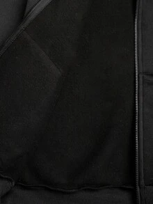 SHEIN جاكيت كارديجان بغطاء رأس فرو كاجوال للفتيات المراهقات، ديكور أطفال، أسود سادة، خريف/شتاء - الأسود - مشاهدة 12