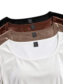 SHEIN LUNE CURVE 4pcs Set Crew Neck Long Sleeve T-Shirts, Casual & Fashionable Daily Wear Fall Cloth For Women - Multicolor - View 6