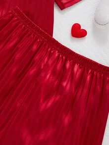 Girls Pink Checkered Knit Short Sleeve Cardigan And Shorts 2 Pieces Pajama Set Girly Pj Set Girls Night Summer Cute - Red - View 7