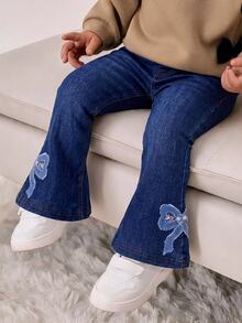 SHEIN Baby Girl Knitted Special Effect Printed Pattern Fitted Flare Bottoms - Multicolor - View 1