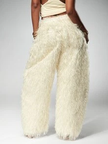 Denimoi Fur Barrel Pants Fashion Pants Concert Outfit GNO Cool Girl Outfits Fashionable Streetwear - Apricot - View 4