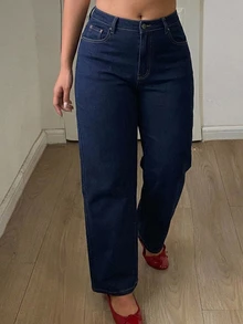 Dazy Plus Thermal Lined Thickened Straight Leg Cropped Jeans, Fun Commute Style, Autumn/Winter New - Dark Wash - View 3