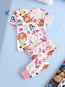 SHEIN | PAW Patrol 女童心形印花短袖上衣與長褲居家服套裝 PAW Patrol - 淺粉色 - 查看 2