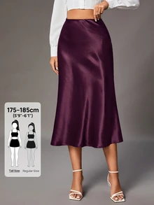 SHEIN Tall 女款亮面中長裙，適合高個女性 - 紫色 - 查看 6