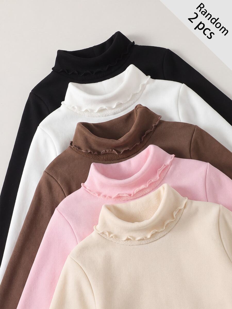 SHEIN Young Girl 2件組女童針織領休閒T恤冬衣，秋季女童上衣，適合日常休閒穿著 - 彩色 - 查看 1