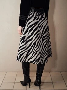 MOTF PREMIUM ZEBRA PRINT PATCHWORK PU MID-LENGTH A-LINE WOMEN'S SKIRT - Black and White - View 7