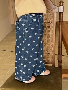 Dazy Kids Girls' Loose Casual Heart Pattern Korean Style All-Season Denim Pants - Blue - View 6