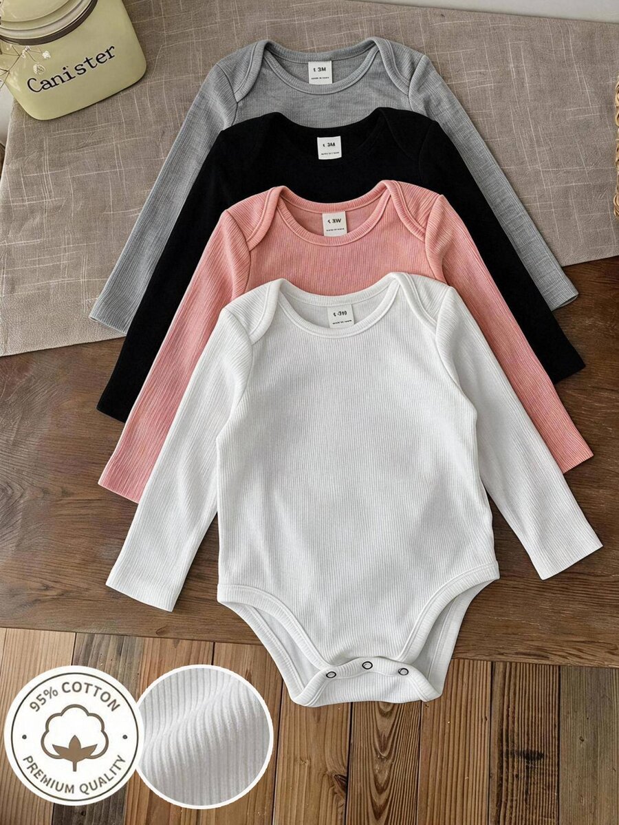 Newborn 4-Piece Set Long Sleeve Jumpsuit, Multi-Color Casual Minimalist ...