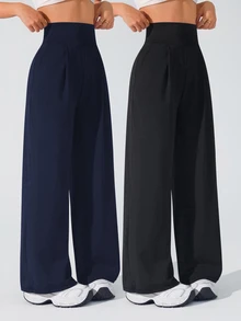 Velisys Velisys 女款純色高腰口袋休閒日常旅行運動長褲 2件/包 - 彩色 - 查看 3