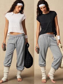 VARSIVA Women's Polka Dot Casual Daily Wear Sports T-Shirt - Black and White - View 13