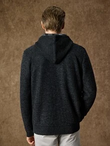 Manfinity CityGents Men's Autumn/Winter Knit Cardigan Sweater Jacket With Hood - Black - View 3