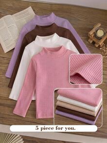 SHEIN 5PCS Young Girls T-Shirts - Multicolor - View 4