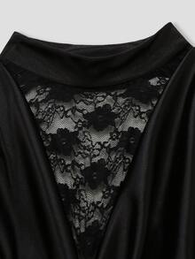 LUMIGAL Women's Solid Color Cowl Neck Contrast Lace Fashion Top - Black - View 7