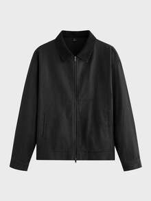 Lornavo Men's Zipper Pocket Long Sleeve Jacket, Versatile For Daily Wear - Black - View 7