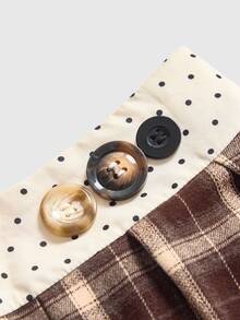 Sweetness Autumn/Winter Cute Girl Polka Dot Waist Brown Plaid Button Decor Fluffy Women's Skirt - Multicolor - View 3