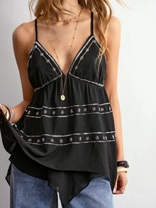 Willow Rêve Women's Black Sequin Embroidered Camisole Top - Black - View 6