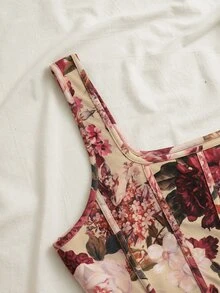 SHEIN VCAY Plus Size Women's Floral Print Square Neck Shaping Tank Top - Multicolor - View 4