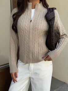 Autumina Women's Casual Knit Cardigan Sweater, Solid Color Hooded Zip-Up Jacket, Suitable For Autumn/Winter Wear - Khaki - View 4
