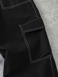 SHEIN 兒童青少年男孩休閒日常百搭舒適工裝直筒寬鬆長褲，黑色工裝褲，適合外出、約會、上學，春、夏、秋、冬四季皆宜 - 黑色 - 查看 4