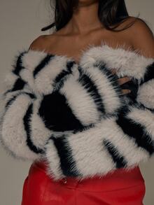 MUSERA Zebra Faux Fur Cropped Jacket Fall Autumn Winter Sexy Halloween Black Lace Going Out Instinct - Black and White - View 5