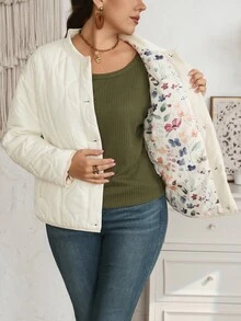 EMERY ROSE Plus Size Comfortable Winter Button Long Sleeve Padded Coat - Multicolor - View 11