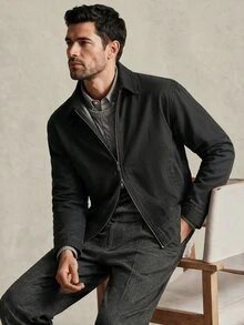 Lornavo Men's Zipper Pocket Long Sleeve Jacket, Versatile For Daily Wear - Black - View 3