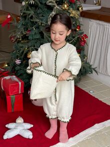DAZY Infant (Girl) Casual Long Sleeve One-Piece Comfortable Solid Color Romper - Beige - View 3