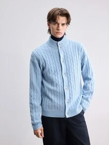 RONVEXI Men's Fashion Ribbed Button Long Sleeve Knit Cardigan - Multicolor - View 2