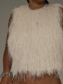 MUSERA White Shaggy Fur Sleeveless Top Fall Autumn Winter Sexy Going Out Halloween Instinct - White - View 5