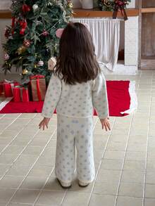 DAZY Baby Girl All-Over Print Long Sleeve Single-Breasted Knit Cardigan And Knit Pants Casual Set - White - View 2