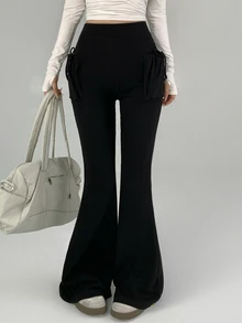 DAZY Women's Fashion High Waist Pocket Flared Leg Athletic Pants - Black - View 9