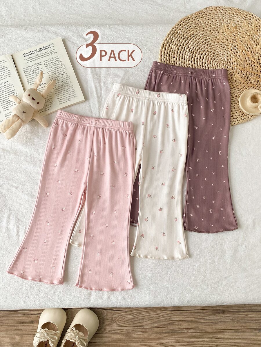SHEIN Playful Pals 3pcs/Set Solid Color Long Pants For Baby Girls, Simple & Fashionable, Suitable For Outings, Spring/Autumn, Comfortable & - Multicolor - View 1