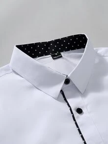 Manfinity Bizformal 男士拼色單排扣休閒百搭日常穿著襯衫，正式、儀式場合適用 - 白色 - 查看 7