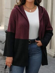 SHEIN 大尺碼女款拼色長袖休閒連帽外套 - 彩色 - 查看 4