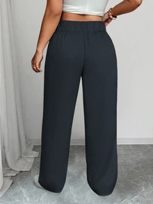 SHEIN Tall CURVE 大尺碼女款休閒通勤寬腰直筒長褲 - 深灰色 - 查看 2