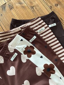 SHEIN [2pcs Randomly Sent]5pcs Randomly Sent 2pcs Spring All Season Girls Polka Dot Heart Stripe Floral Sweet Cute Versatile Soft Comfortable Ribbed Knit Leggings Multi-Piece Set - Multicolor - View 7