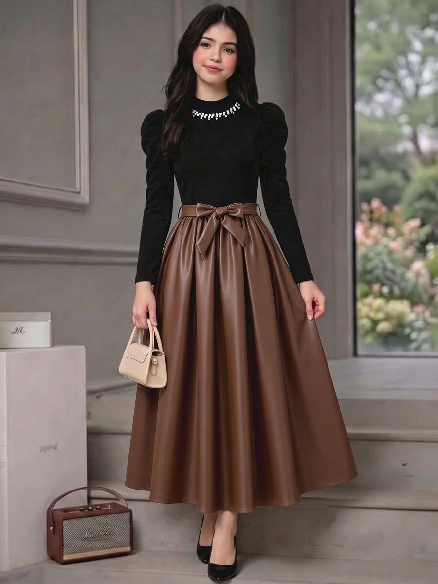 SHEIN فساتين خريفية للفتيات المراهقات، فستان خريفي، العودة إلى المدرسة، حفلة التخرج، ملابس العطلات، كاجوال، مريح، يومي، لطيف - متعدد الألوان - مشاهدة 1